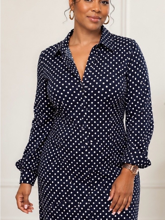 Zara Dresses & Skirts - Zara Navy Blue Polka Dot Long Sleeve Dress